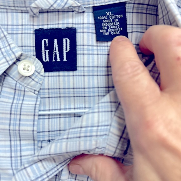 Vintage GAP Shirt Men’s White & Blue Plaid Button Down Short Sleeve Shirt XL - Picture 3 of 4